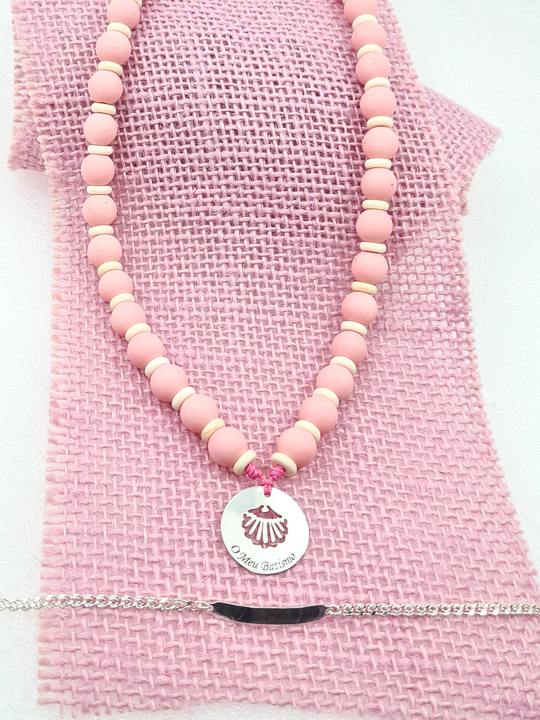 CONJUNTO COLAR MENINA O MEU BATISMO E PULSEIRA CH LOVE 5003033 PRATA DE LEI 925
