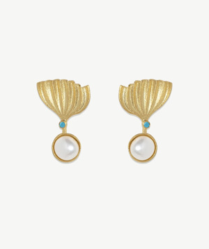 Brincos Bryde's Pérola 5006104  7254002DC17 turquesa dourado MESH Pedras Riscas