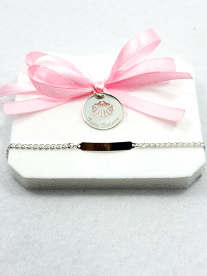 CONJUNTO PULSEIRA 5003033  PU82260 MEDALHA DE BATISMO EM PRATA DE ELI 925