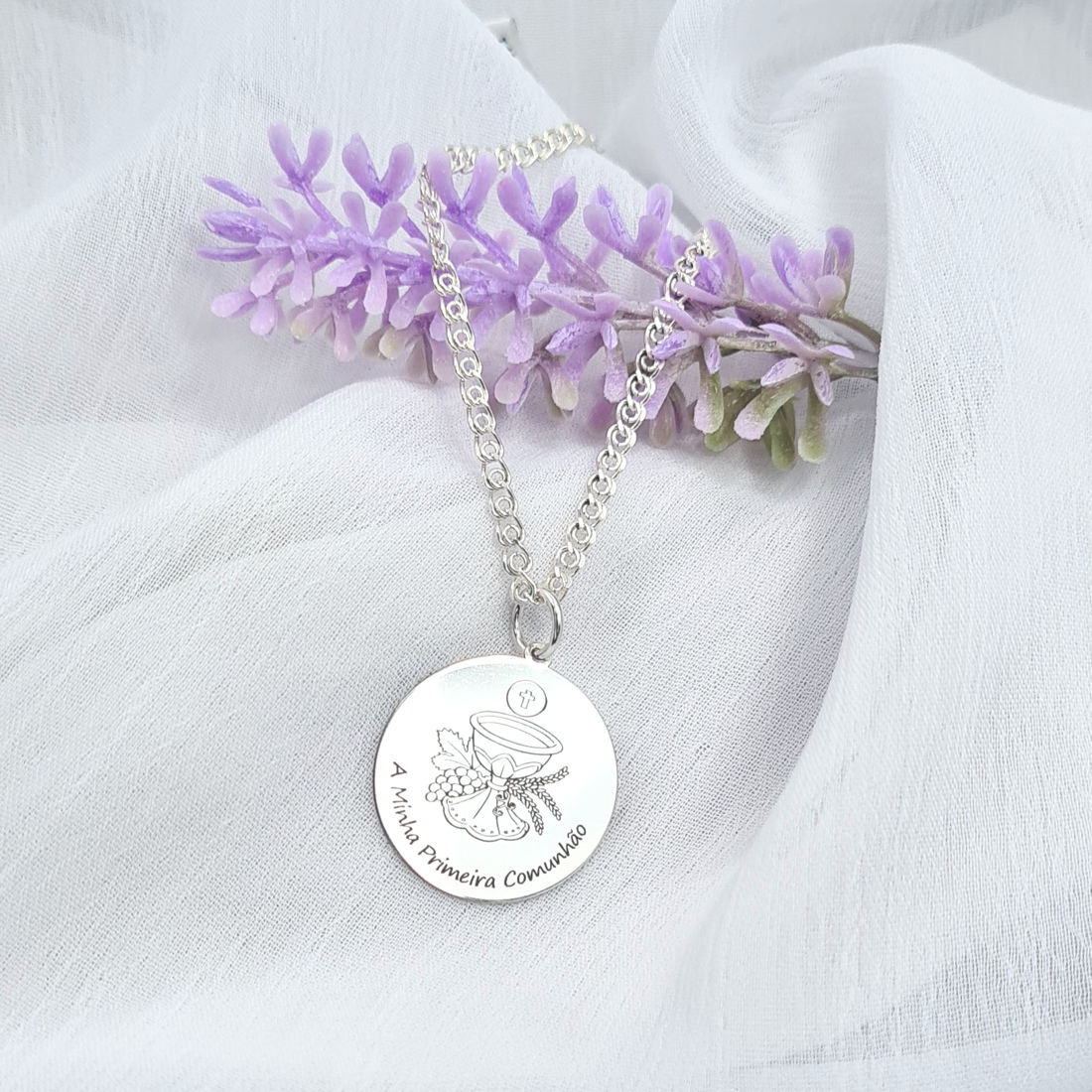 Medalha Primeira Comunhão cálice espiga   Ref 5001803  FIO LOVE 5002995 prata lei 925 Afetos
