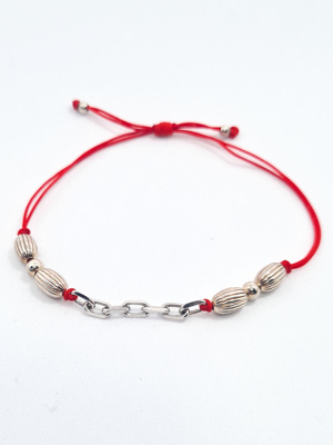 PULSEIRA TEXTIL  206660/1 VERMELHA MOTIVOS PRATA LEI  