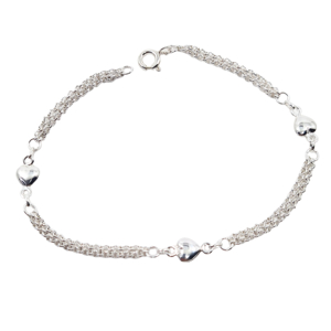 PULSEIRA CORAÇÕES REF PU80269 MALHA CORDÃO 5003046 JJB EM PRATA DE LEI 925