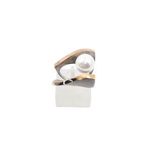 ANEL PÉROLA 5002461  1G153PK9 PRATA E OURO 9K BARROSO