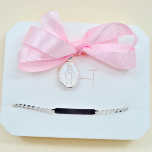 CONJUNTO PULSEIRA  LOVE CRI 5003033 CHAPA PU82260 JJFF  E MEDALHA N. S. GRAÇAS 5003157 Prata de Lei 925