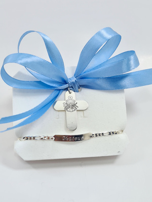 CONJUNTO PULSEIRA 3+1 CHAPA  PU82032 JJFF E CRUZ PRIMEIRA COMUNHÃO  5002043 Prata AFETOS