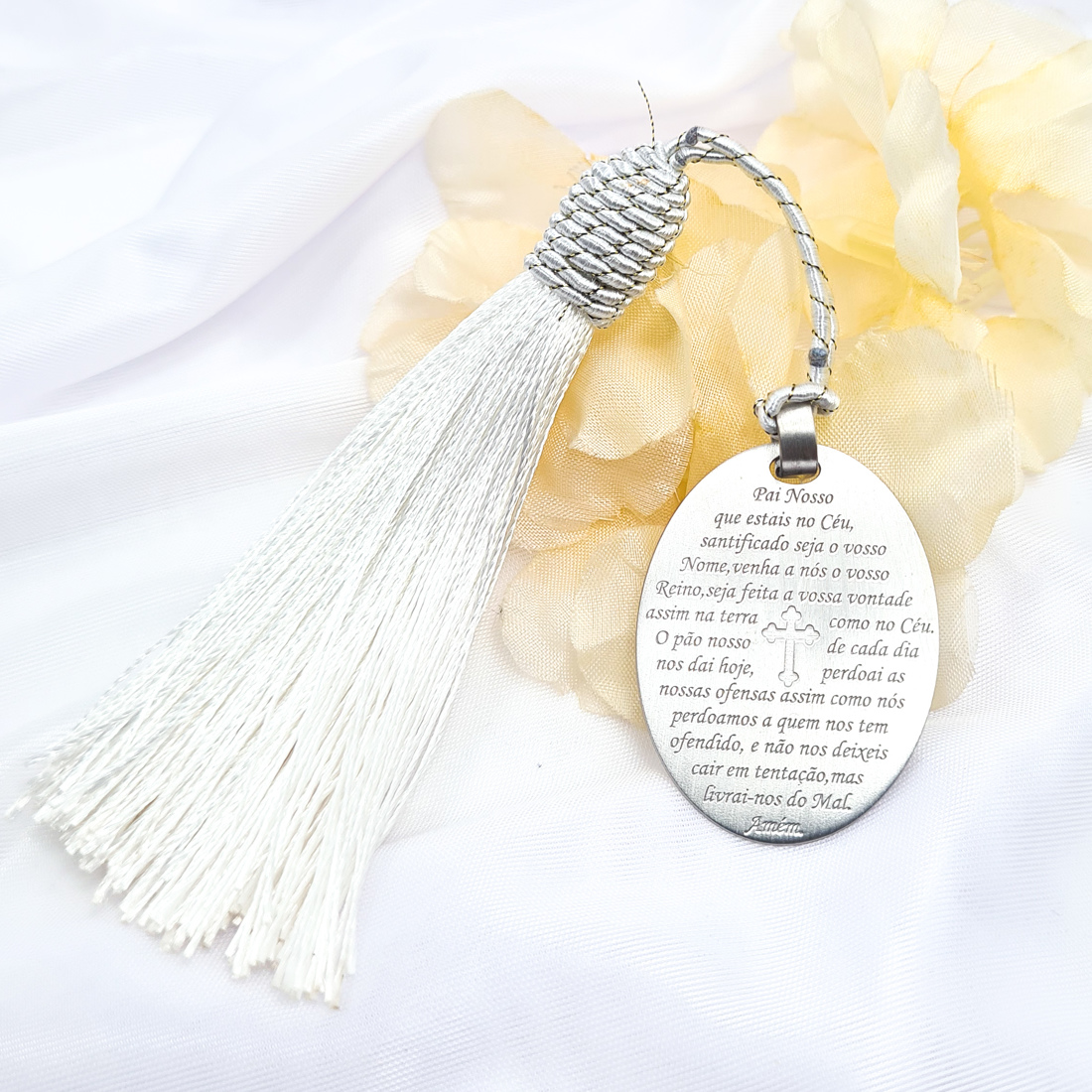 Marcador de Livros com medalha 204981 Pai Nosso 1MH-FL0204 Ref 204981 Prata lei 925 Flamingo