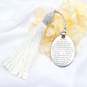 Marcador de Livros com medalha 204981 Pai Nosso 1MH-FL0204 Ref 204981 Prata lei 925 Flamingo