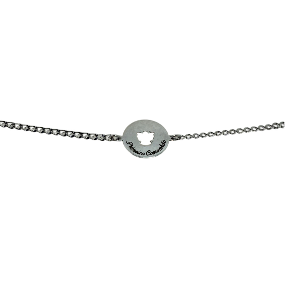 Pulseira Primeira Comunhão redonda anjo 5006613  Prata Afetos JJFF