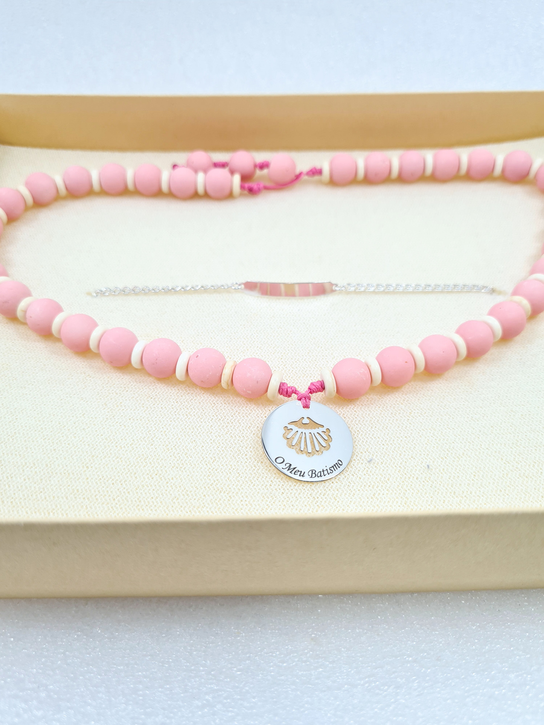 CONJUNTO COLAR MENINA O MEU BATISMO E PULSEIRA CH LOVE 5003033 PRATA DE LEI 925