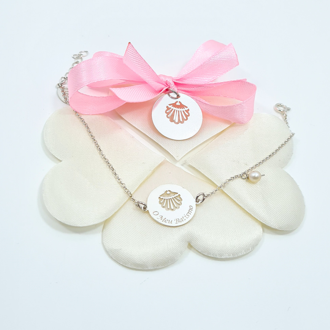 CONJUNTO PULSEIRA BATISMO  5001798 MEDALHA CONCHA 5001803 Prata AFETOS